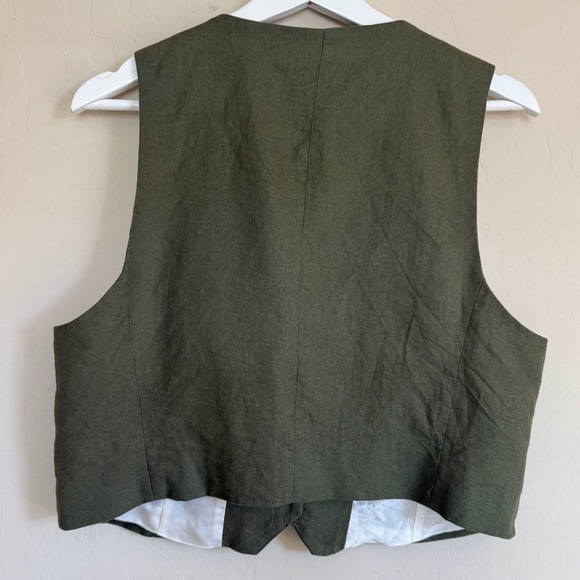 Zara Linen Tailored Vest Army Green Olive Women’s Size Large - Picture 5 of 5